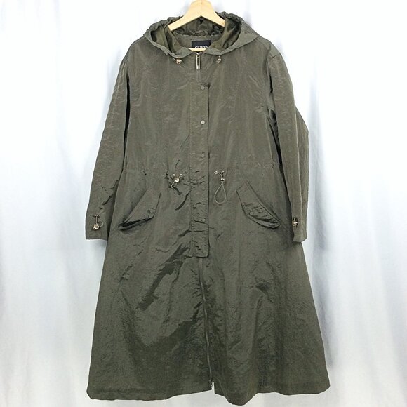 Guess Kelsi Hooded Midi-Length Parka Rain Jacket Size Small Army Green Long - Picture 4 of 14